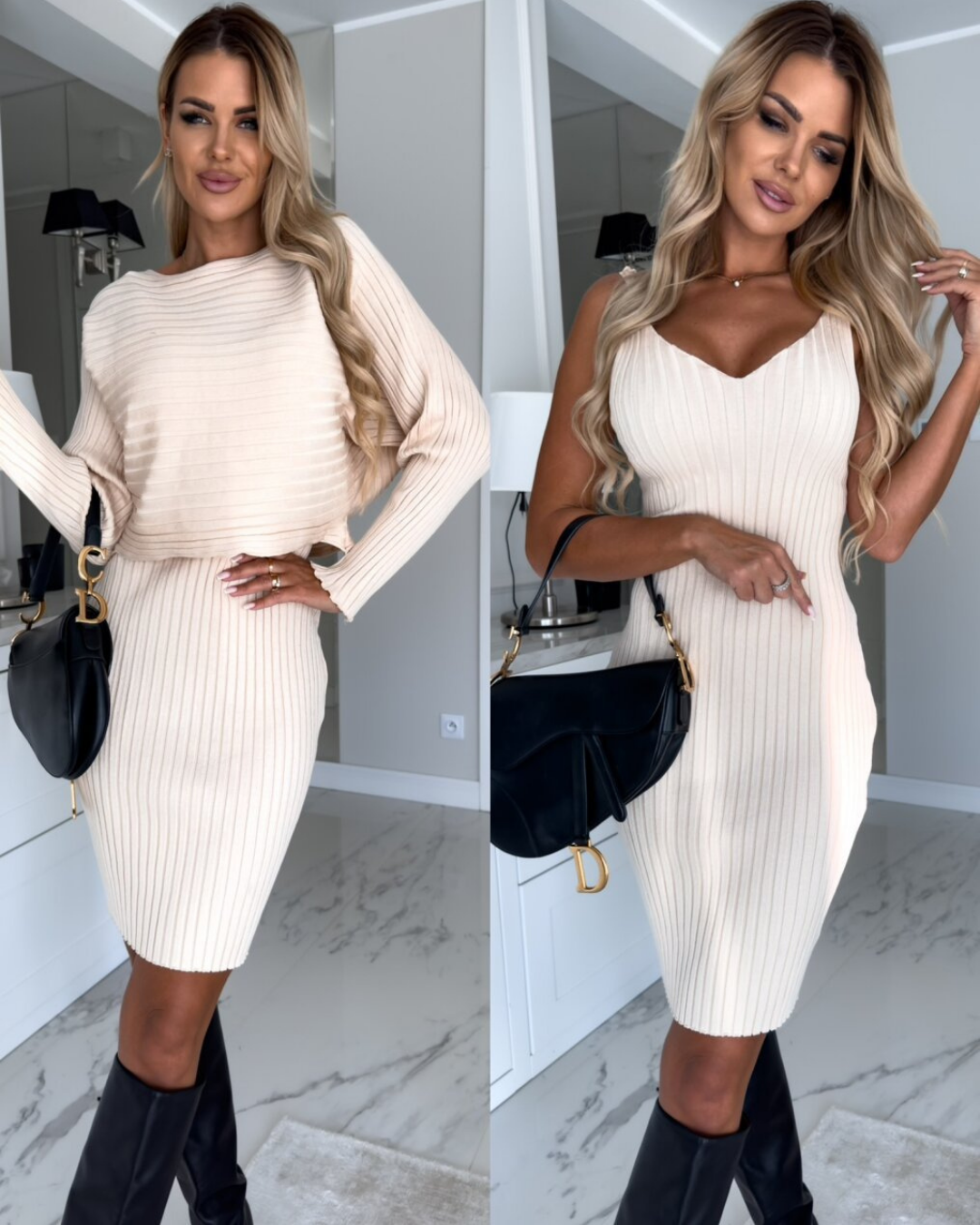 Elegant ribbed knit dress (set)