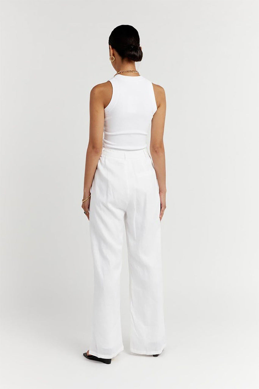 Cotton And Linen Women's Suspender Vest Wide Leg Pants Two-piece Set