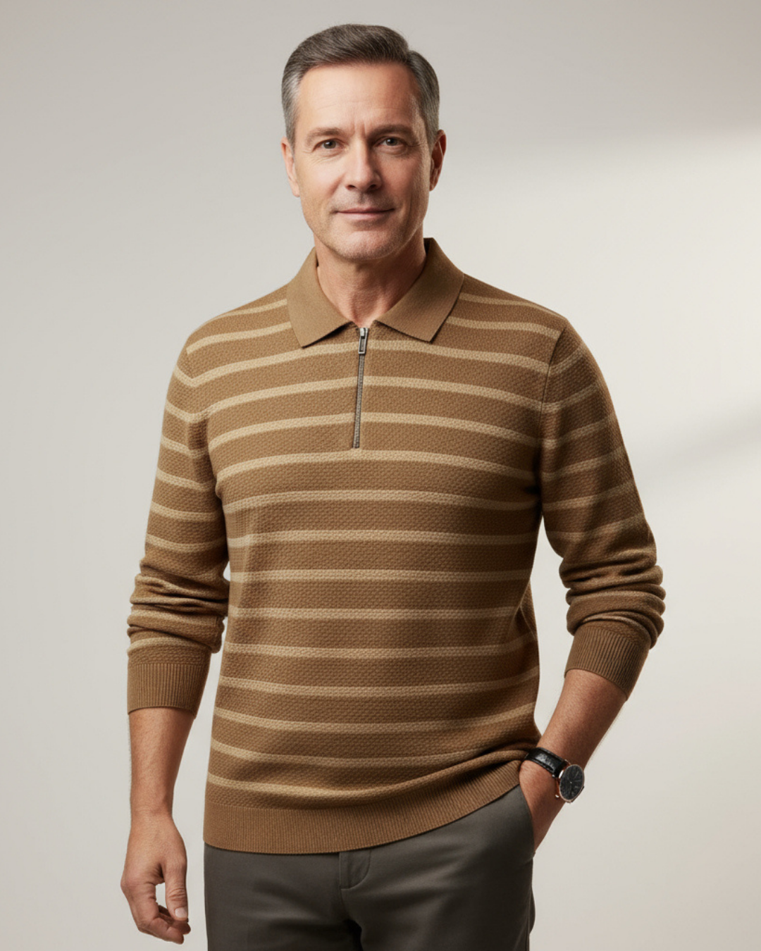 Textured half-zip polo